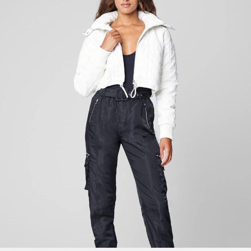 BLANKNYC faux leather quilted teddy white  cream short jacket detach hood. Small